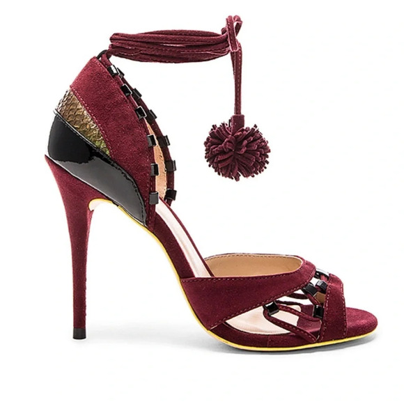 Paola Fabris Daido Heel Purple Pom Pom Wrap Ankle - Picture 2 of 13